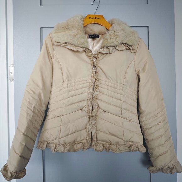 bebe Down Puffer jacket with fur collar - Picture 1 of 4